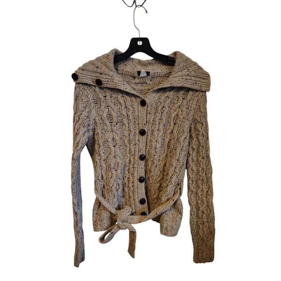 J.Crew Wool and Cashmere blend heavy knit button front and tie sweater - Picture 1 of 5
